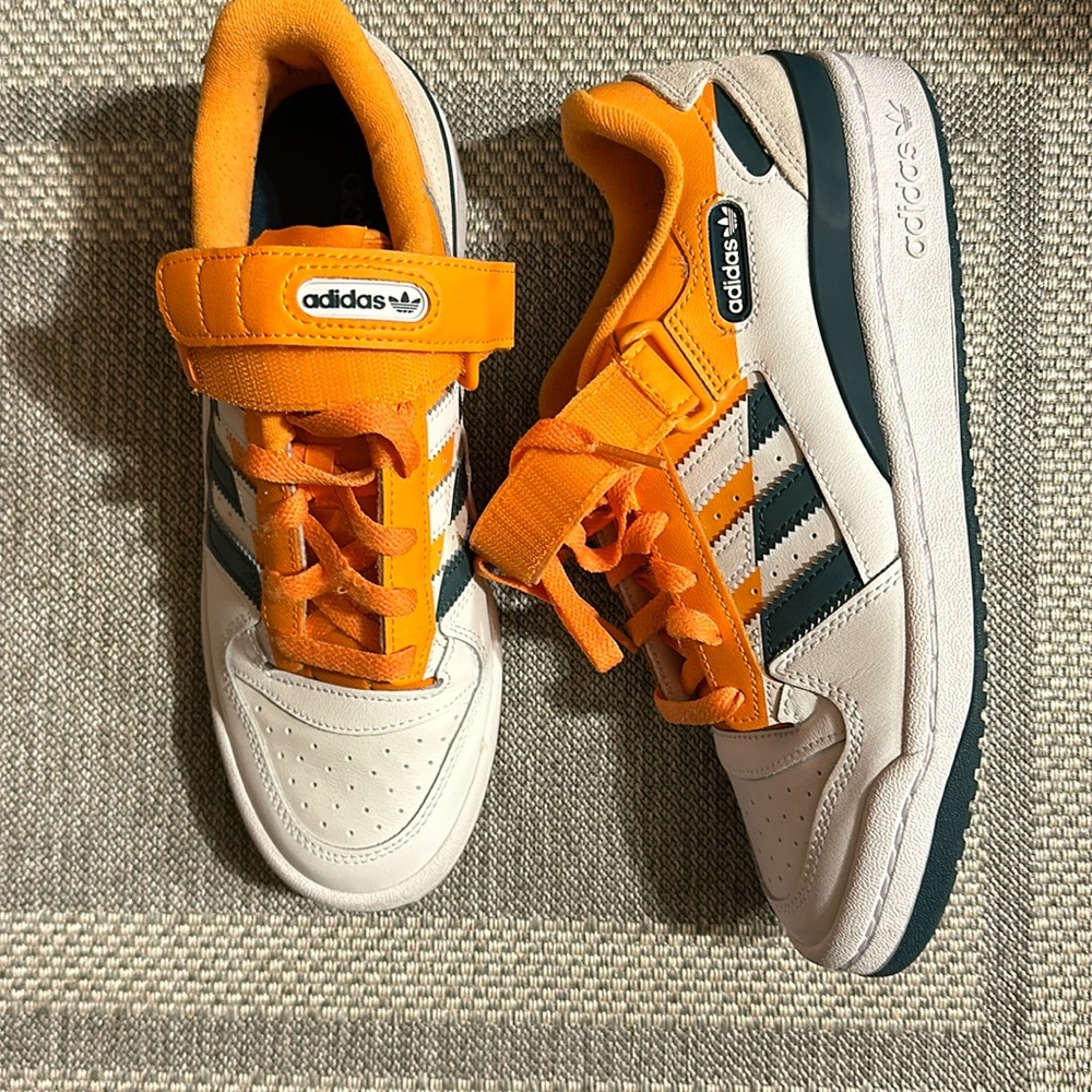 ADIDAS ORIGINALS FORUM LOW PREMIUM SHOES orange and green size 7.5